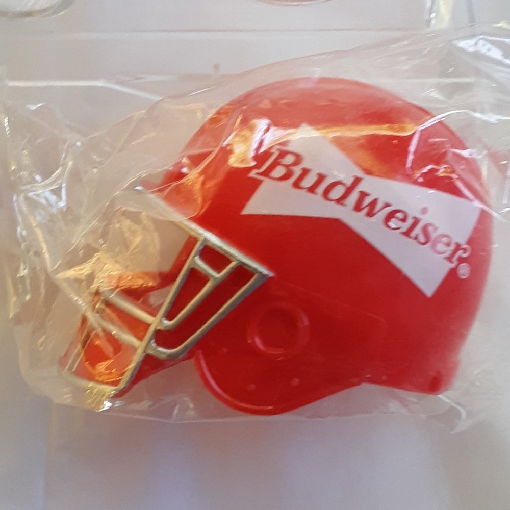 COPY - Budweiser Plastic Football Helmet Beer Bottle Topper 2.5" New In Package